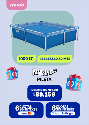 1000 LT.
1.85x1.45x0.40 MTS
Pelopincho
PILETA
OFERTA CONTADO $89.159
6 CUOTAS SIN INTERÉS VISA
6 CUOTAS SIN INTERÉS Crédito Authogar